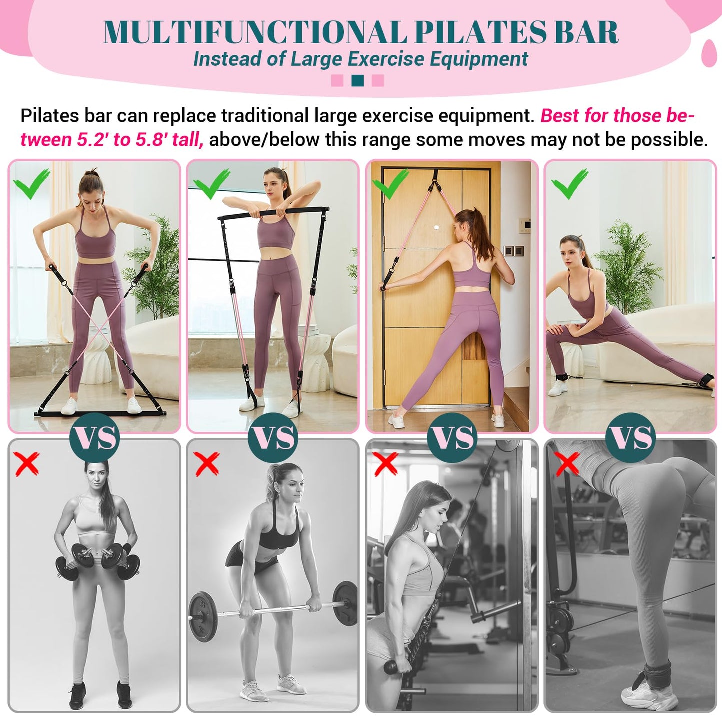 Pilates Bar Kit with Resistance Bands, Multifunctional Yoga Pilates Bar with Heavy-Duty Metal Adjustment Buckle, Portable Home Gym Pilates Resistance Bar for Full Body Workouts(20-150LBS)- Jet Black