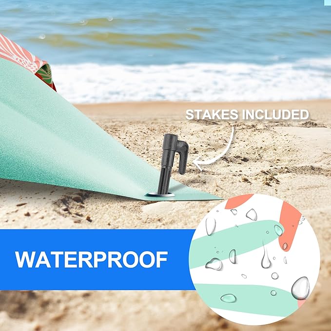 Mooreeke Beach Blanket Extra Large Oversized 9 x 10 ft, Colorful Flowers Sandproof Waterproof Quick Drying Lightweight Compact Outdoor Blanket Beach Mat for Family Travel Camping Picnic, 1-8 Adults
