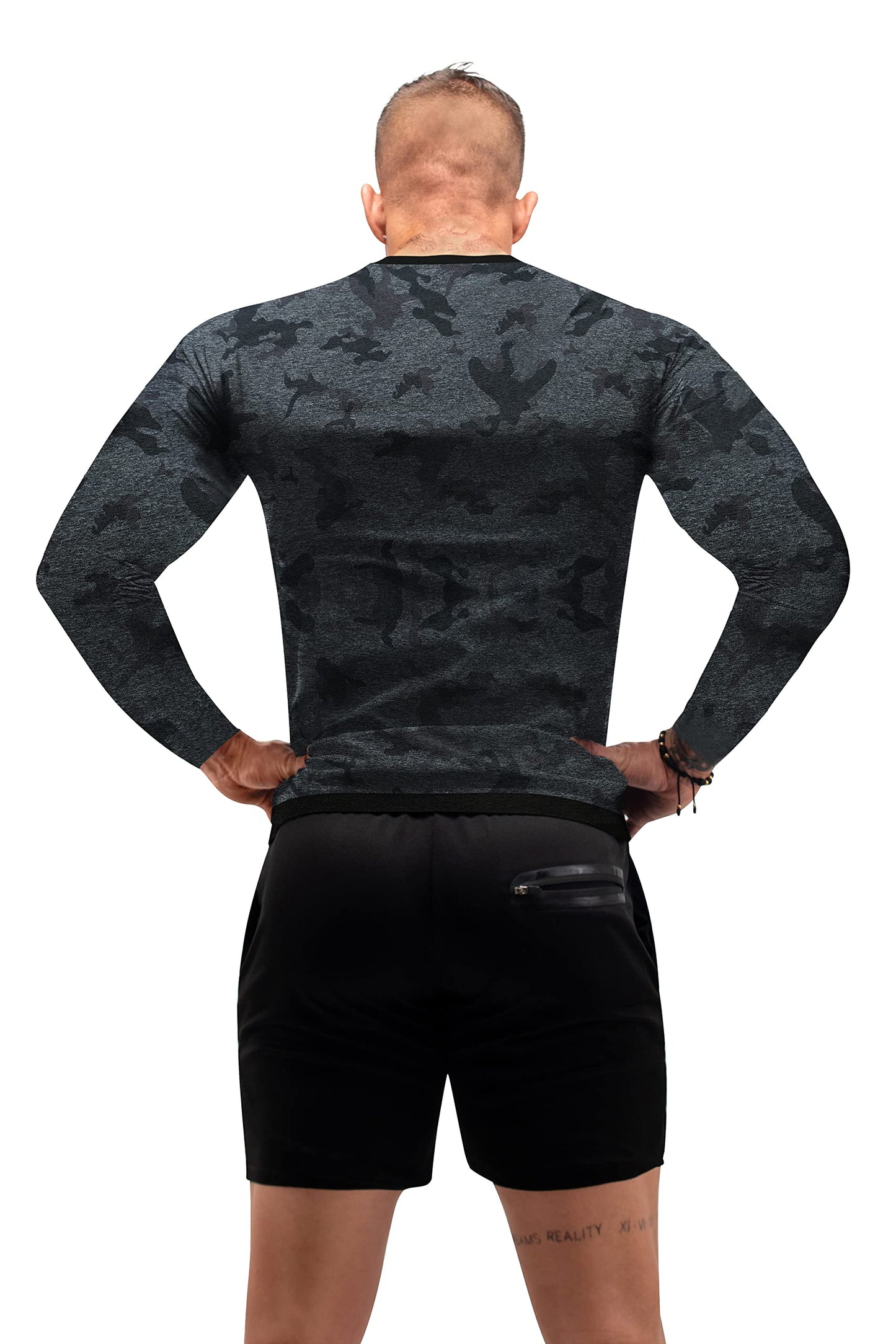 FUXERT Sauna Shirt for Men Long Sleeve Sauna Suit Sweat Compression Top Weight Loss Body Shaper for Workout Sports(CMGY S)