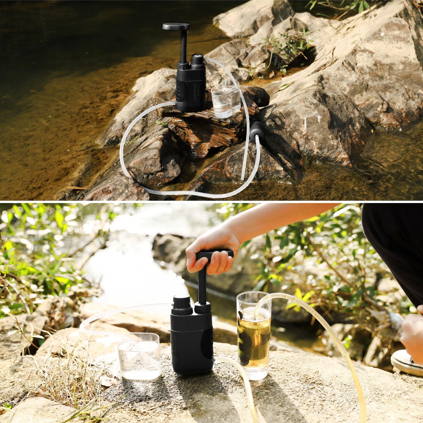 Purewell PRO Water Hand Purifier Pump with Replaceable Carbon 0.01 Micron Water Filter, 4 Filter Stages, Portable Outdoor Emergency and Survival Gear - Camping, Hiking, Backpacking