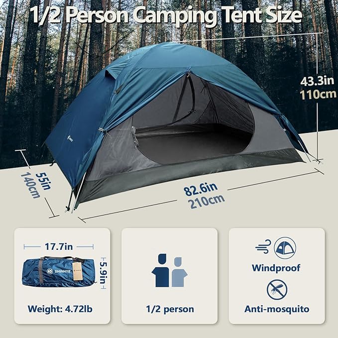 Backpacking Tent for Camping 2/3/4 Person Hiking Ultralight Tent for Waterproof Windproof Outdoor Two Doors Tents Easy Quick Setup Lightweight Tent Instant Tent