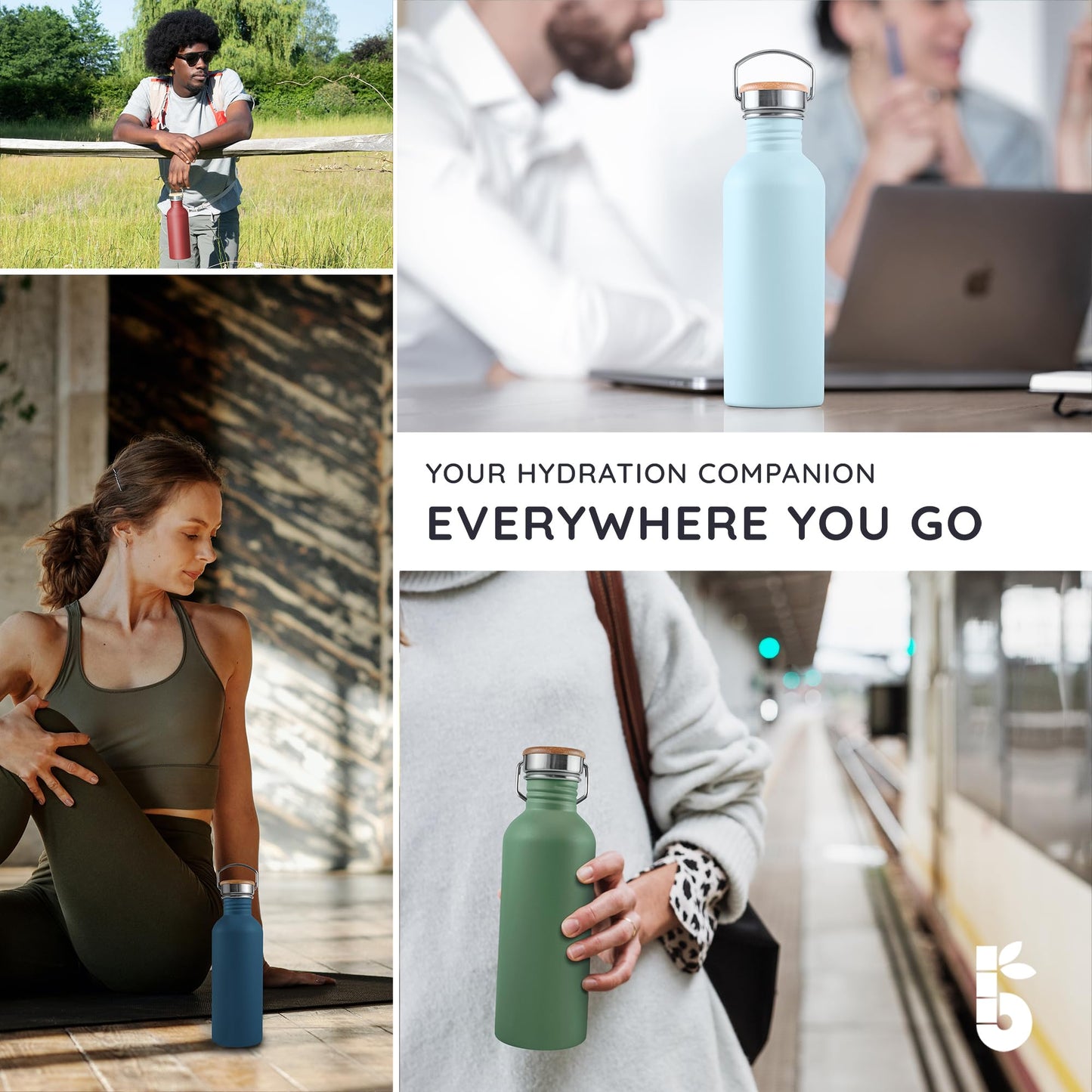 Bambaw 16 oz Water Bottle no Straw, Gray Single Wall Stainless Steel Water Bottle, Non-insulated Reusable Water Bottle BPA Free 16 oz, Small Water Bottle with Handle – Stormy Gray