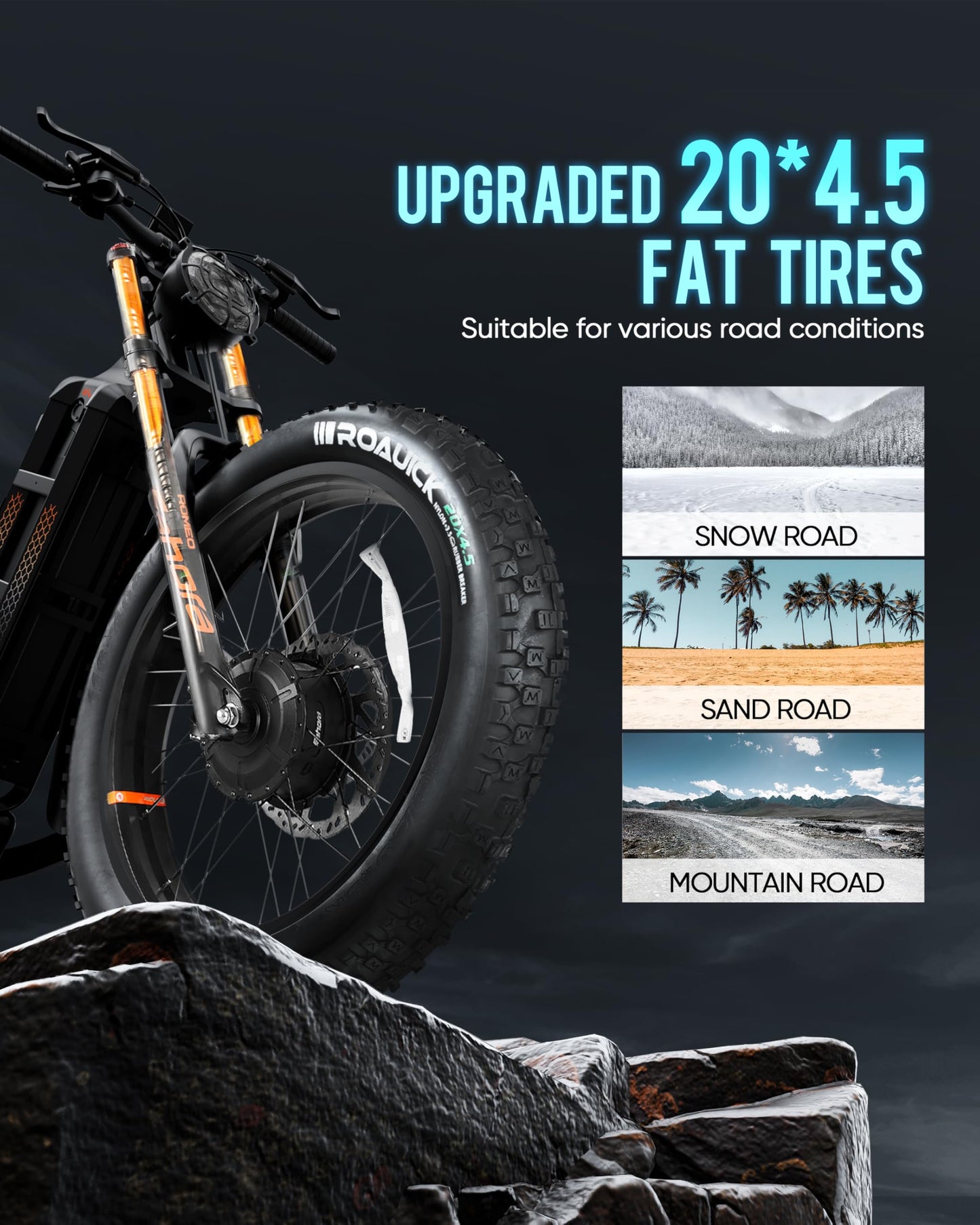 eAhora Romeo Ⅱ(2025 Version) 2500W Peak Electric Bike for Adults, 52V 60Ah Battery up to 200Miles,40Mph Dual Motors Ebike,20"*4.5 Fat Tire Full Suspension Off-Road Mountain E-Bike for Men,UL 2849