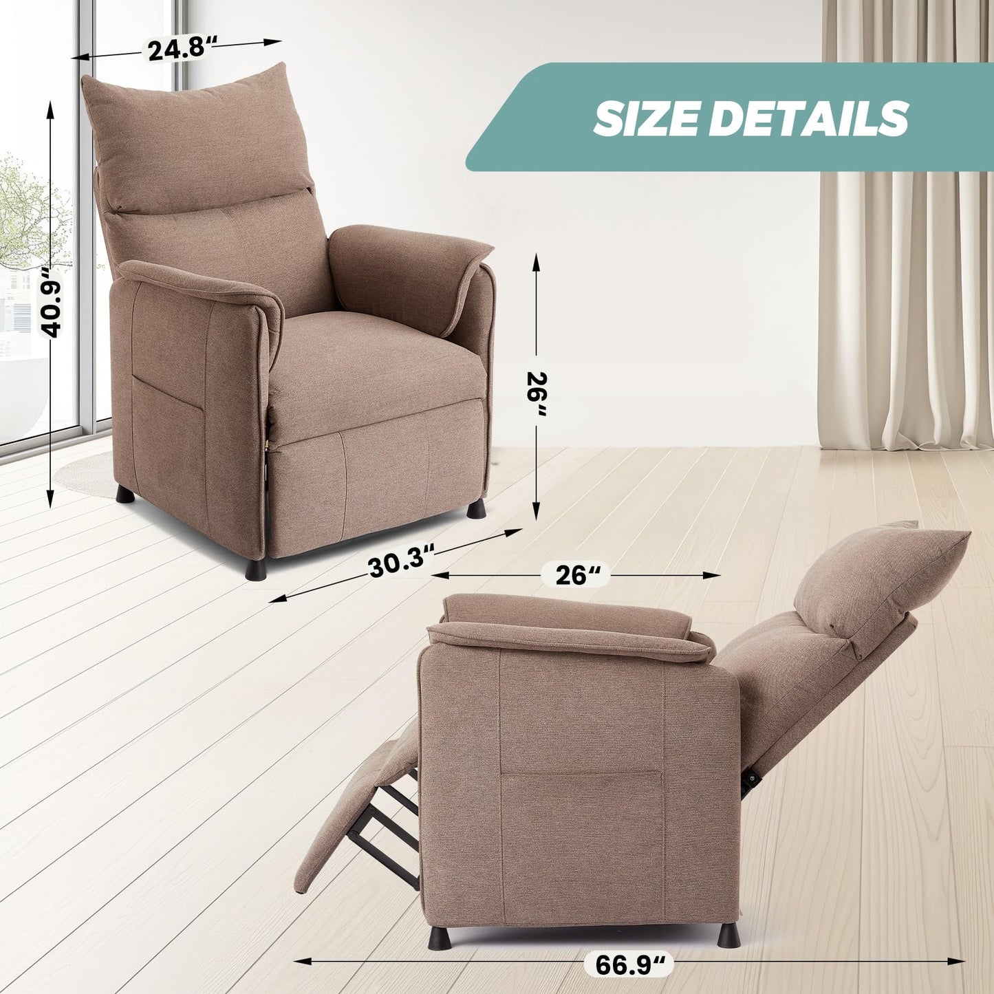 Garvee Elertric Recliner Chair with Memory Function Adjustable Single Recliners Sofa with Remote Control for Adults, Home Theater Seating &Armchair for Living Room/Office (Light Khaki, Fabric)