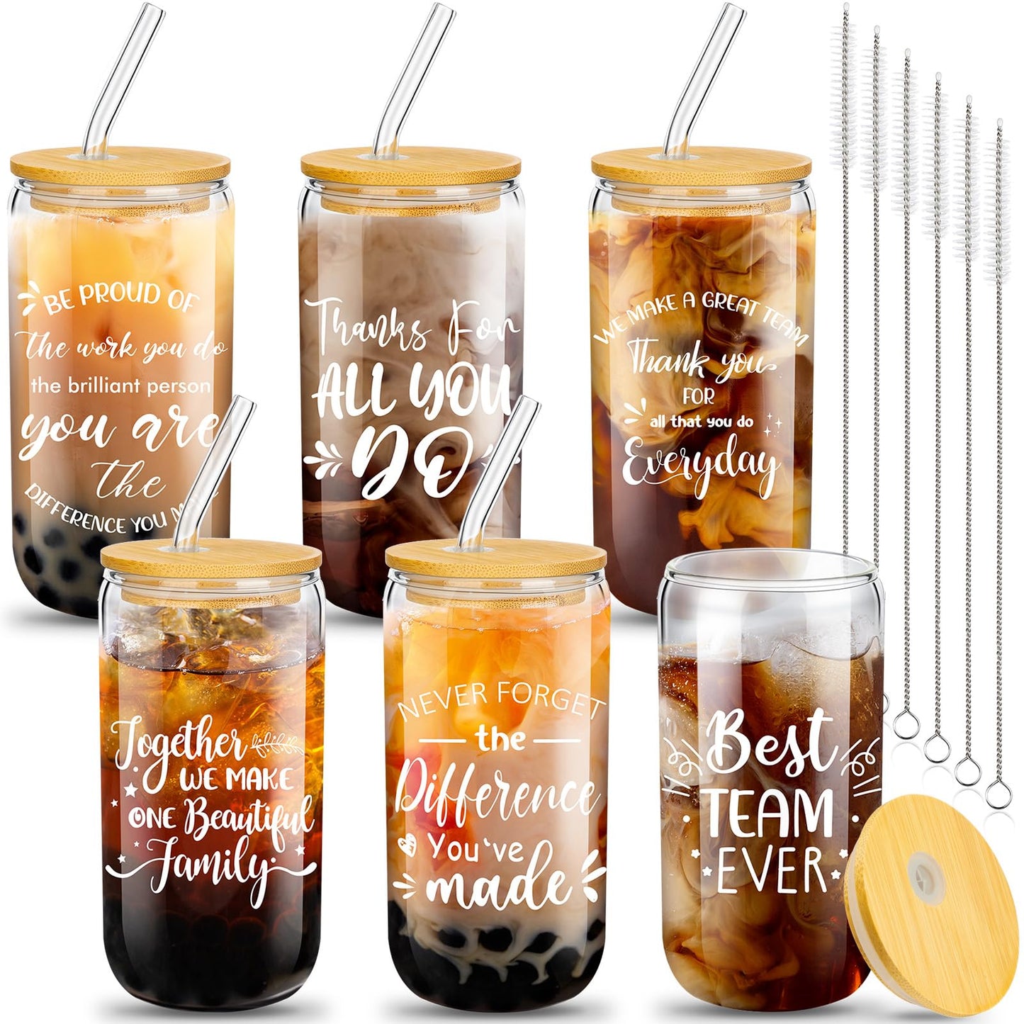 6 Set Employees Appreciation Gifts CNA Appreciation Week Gifts Thank You Team Coworkers Staff 16oz Can Beer Glass Cup with Lids Straws Brushes(Sometimes Forget)