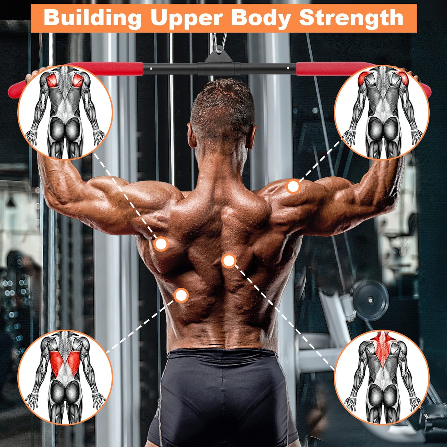 SERTT 39.37 Inch LAT Pull Down Bar Attachment for Pulley Cable Machine, Curl Tricep Press Down Bar with Rubber Handle, LAT Pulldown Attachments for Gym, Strength Workout, Muscle Building