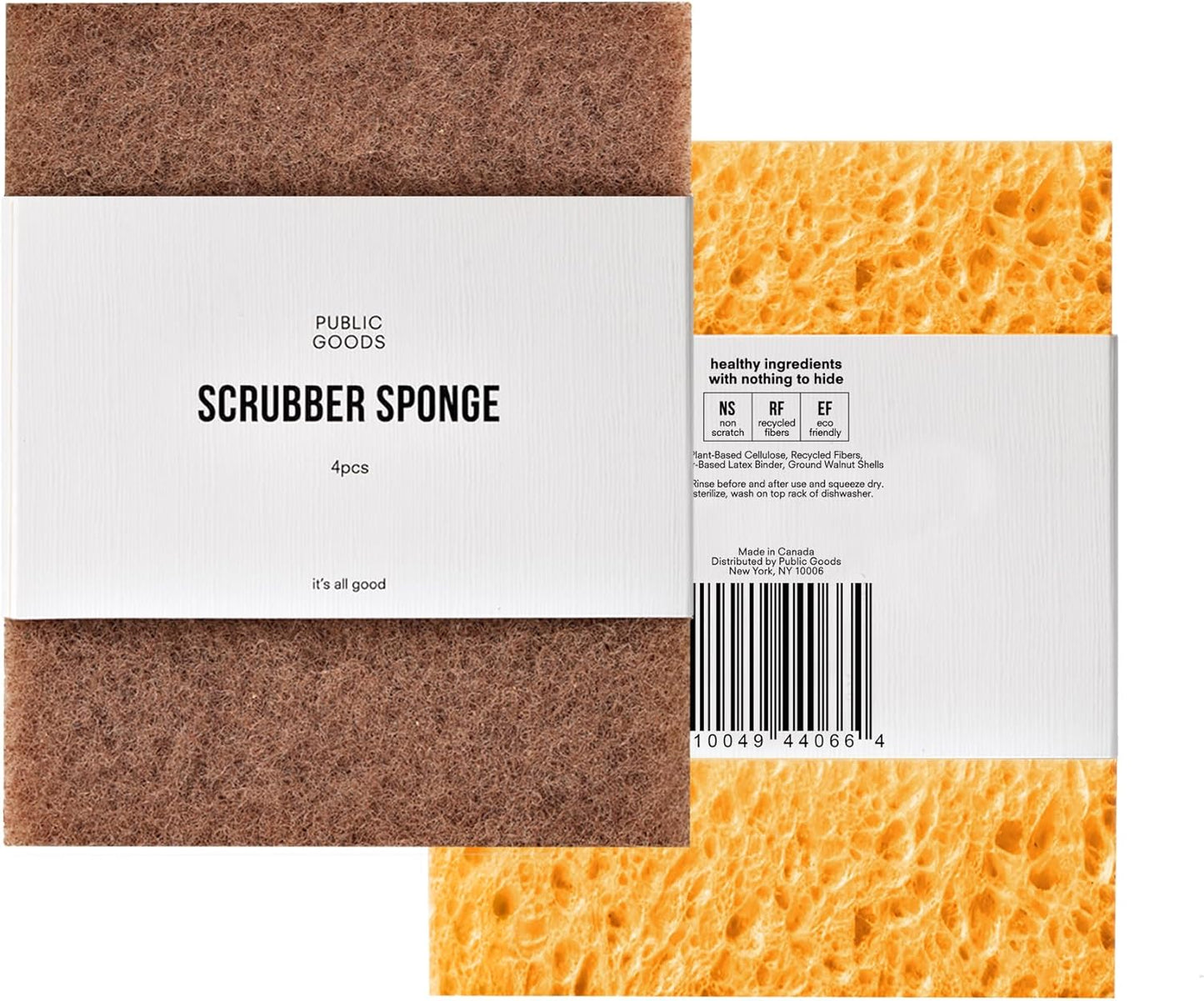 Public Goods Walnut Scrubber Sponge | Cleaning & Scrubbing Sponges for Dishes & Kitchen Sink | Natural, Plant-Based Sponges | Made in Canada | Pack of 4