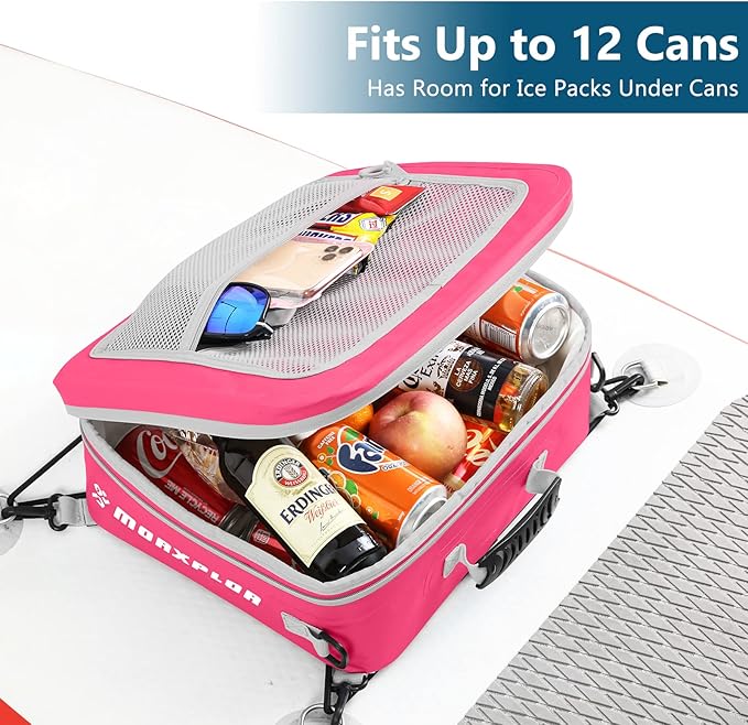 Waterproof PVC Paddleboard Cooler Deck Bag - 12 Can Soft Insulated Cooler for Paddleboarding, Camping, Kayaking