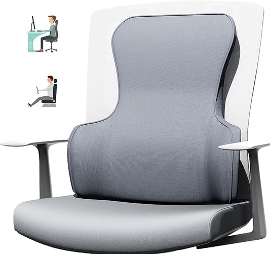 Back Support for Office Chair - Ergonomic Memory Foam Lumbar Pillow and Back Pillow for Back Pain Relief, Ideal Lumbar Support Pillow for Office Chair and Car, Gray Back Support Pillow