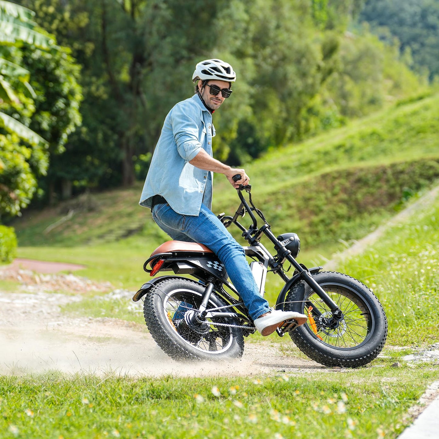 wawscote Electric Bike - 1000W Peak Motor Removable Battery Electric Bike, 20" Fat Tire, 20MPH Max Speed, 60 Miles Range, All-Terrain Electric Bicycle for Adults