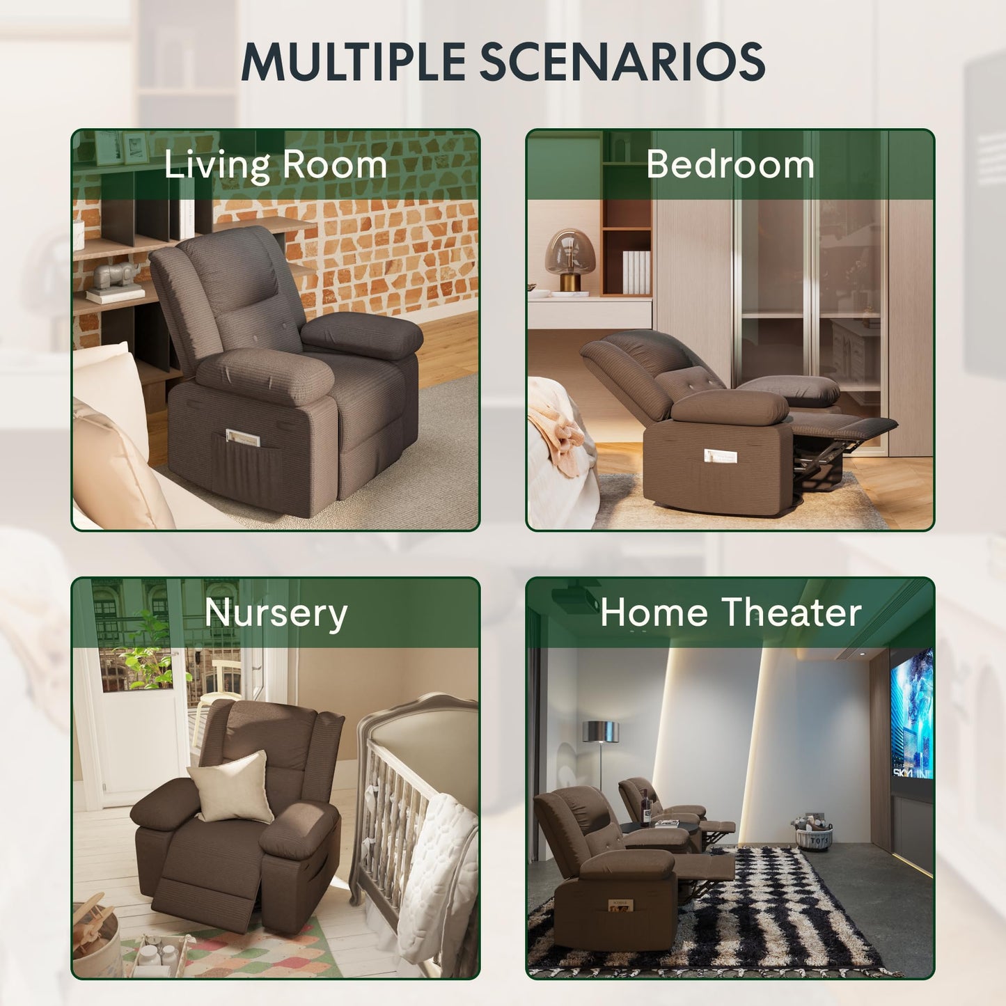 FLEXISPOT Rocker Recliner Chair for Adults - Massage Rocker Recliner Chair w/Heat & Vibration, 270° Swivel Glider Single Sofa for Living Room Bedroom, Brown (XRC2)