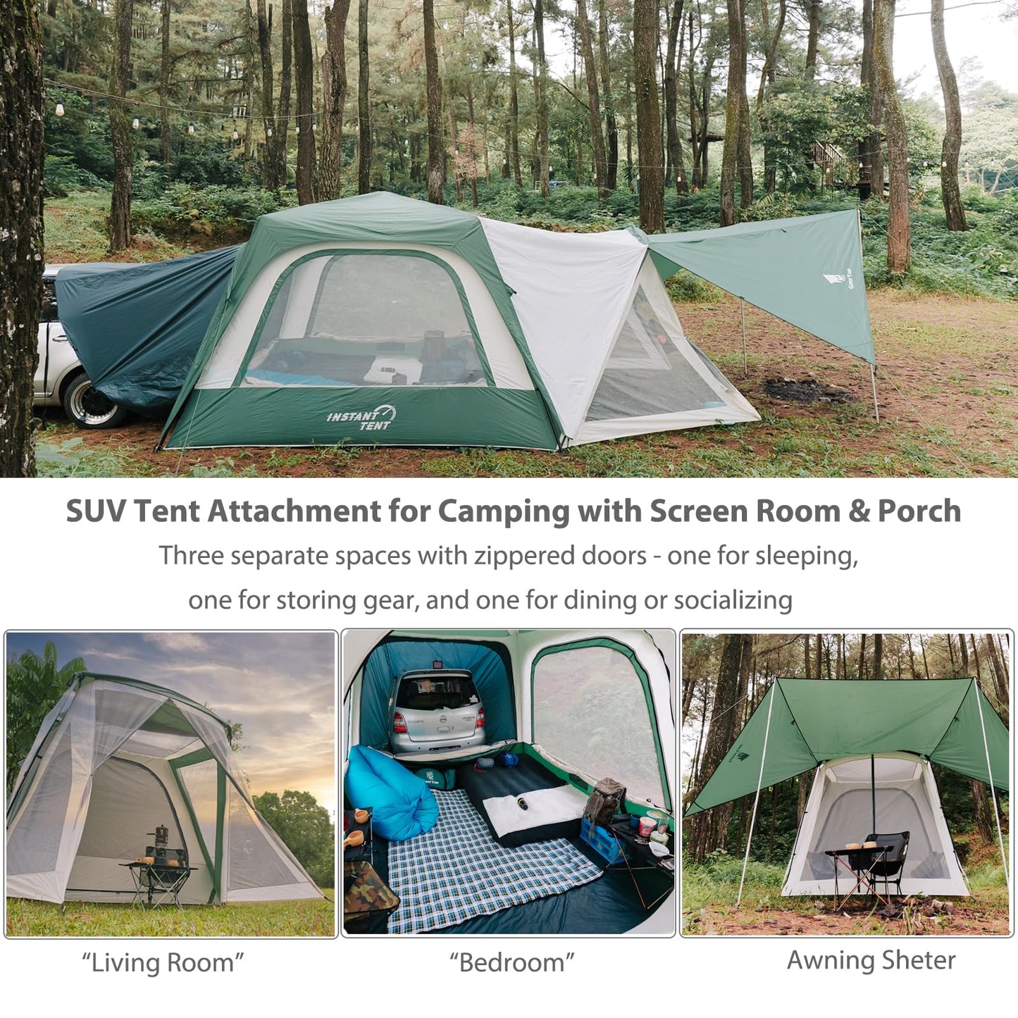 GEERTOP Large Instant SUV Tent for Camping 6 Person Car Tailgate Tent Attachment to SUV with 6' x 7' Screen Room Vestibule Awning Porch