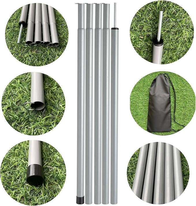 Tent Poles Adjustable Tarp Poles Steel Rods for Tarp Canopy Camping Replacement Set of 2 +Pegs & Reflective Ropes