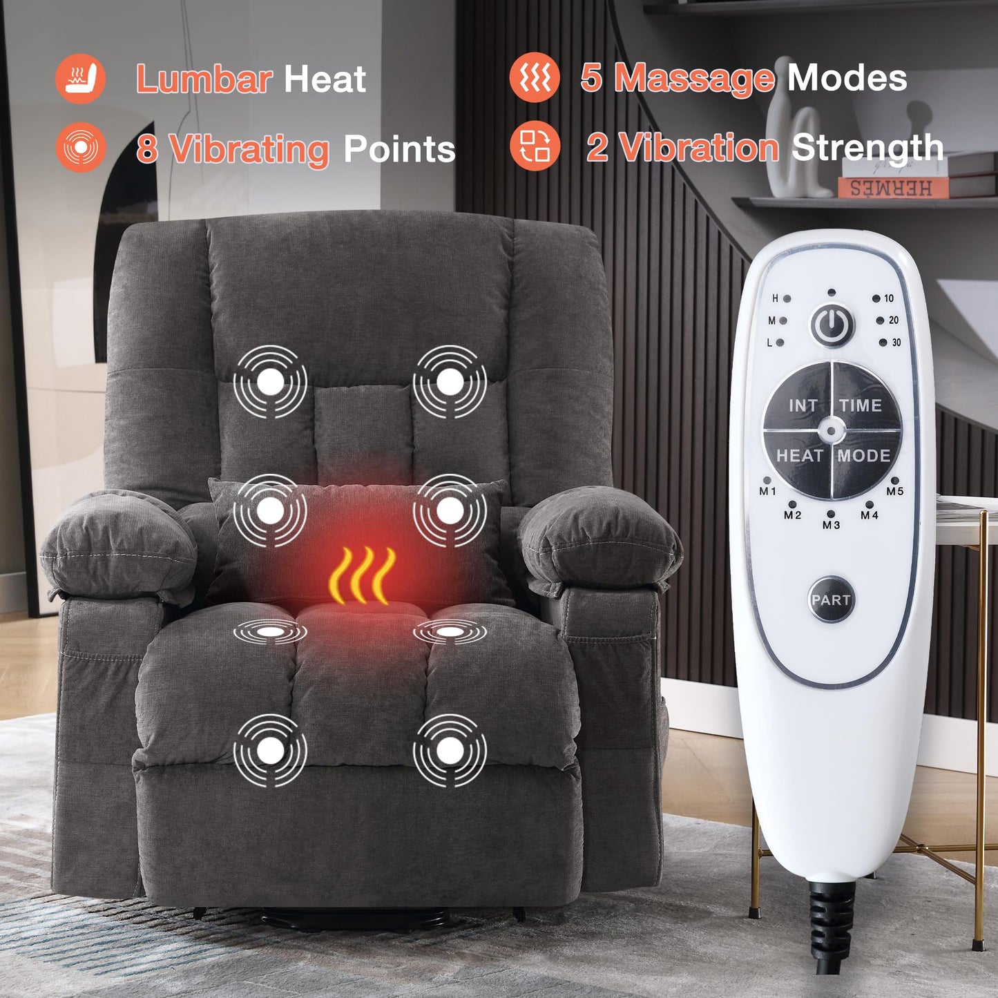 BOSMILLER Power Lift Recliner Chair with Vibration Massage and Lumbar Heating for Elderly, Electric Lift Recliner Single Sofa with Side Pocket and USB Charge Port for Living Room