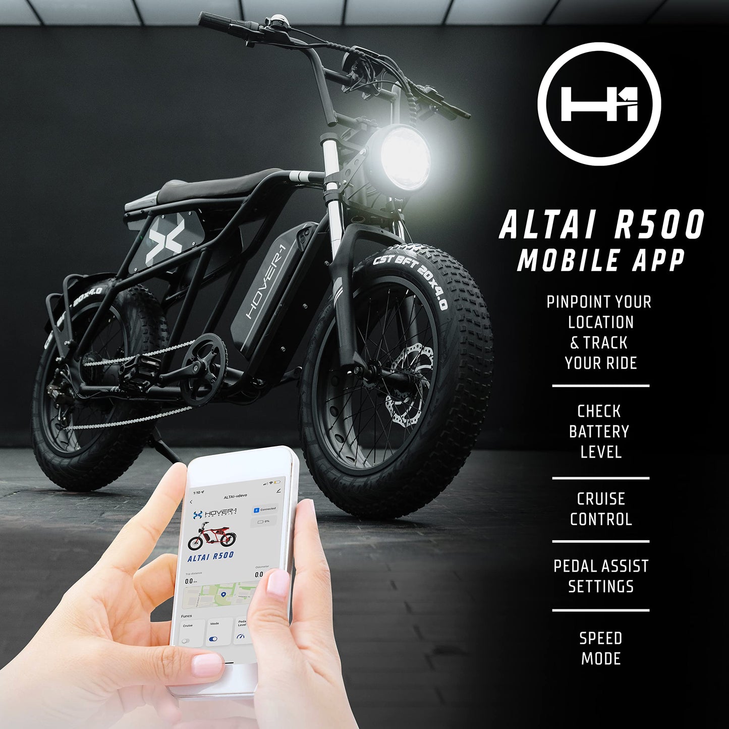 Hover-1 Pro Series Altai R500 Electric Bicycle with 28 mph Max Speed, 500W Motor, Average Range of 60 Miles and 20” Fat Tires Electric Bike for Adults & Teens