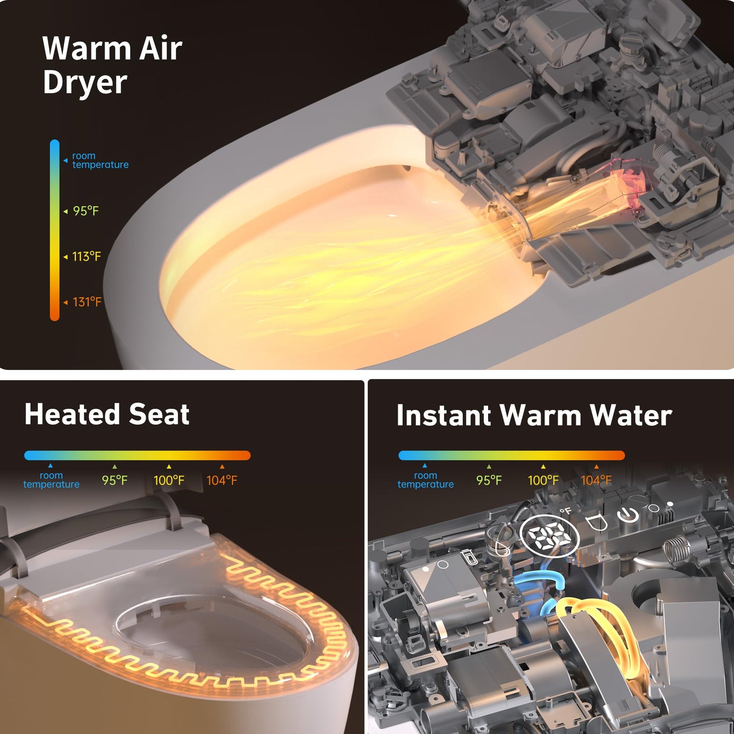 Keloyid Smart Toilet with Tank Built In, One Piece Bidet Toilet, Instant Warm Water, Heated Seat, Foam Shield, Sensor to Open/Close/Flush, ADA Height, Pump-assisted, Blackout Flush, LED Display