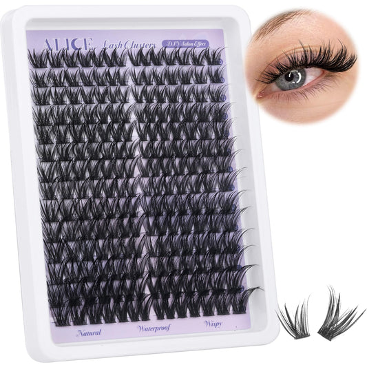 ALICE Lash Clusters Wispy Cluster Eyelash Extensions 192pcs Natural Fluffy Individual Lashes DIY Lash Extension 10-18mm Cluster Eyelashes with Mix 4-7mm of Lash Band