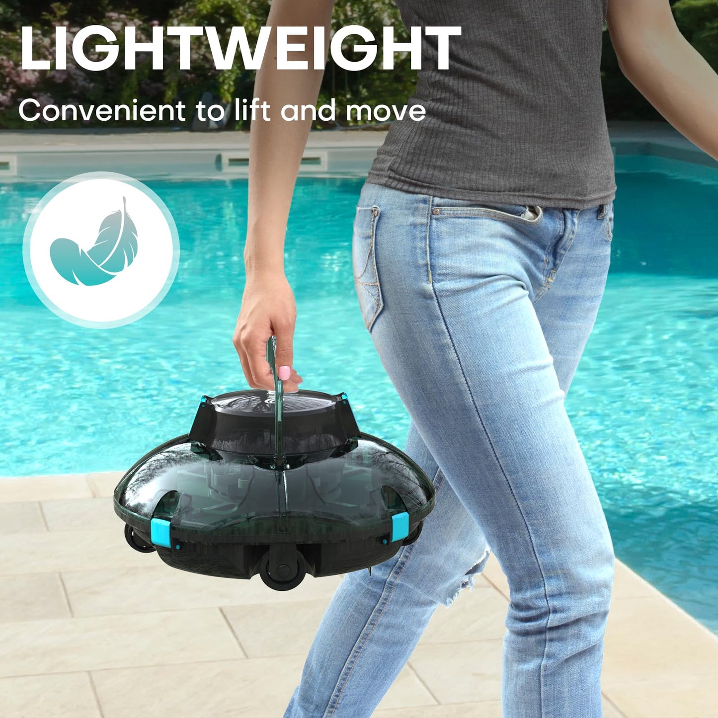 (2025 Upgrade) Cordless Robotic Pool Cleaner, Lasts 75 Min, Automatic Vacuum for Above-Ground Pools up to 645 Sq.ft,Portable, Self-Parking,Transparent Green