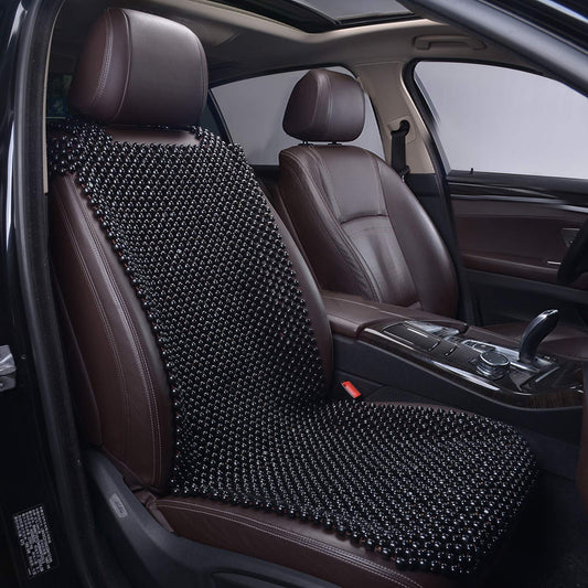 KENNISI Natural beaded seat covers for cars Cooling Auto beaded car seat covers Durable Wood beaded seat cover for summer Back Support massage Fatigue relief breathable 1-PC (1-Black-PJ)