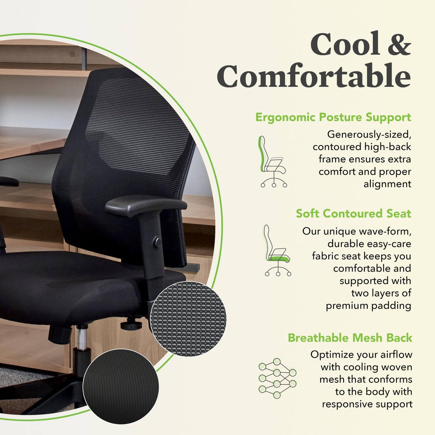 HON Crio High Back Task Chair, Ergonomic Office Chair with Adjustable Arms and Back Support, Lumbar Support, 360 Swivel, Adjustable Center-Tilt Recline, for Computers, Desks, Home Office, Black