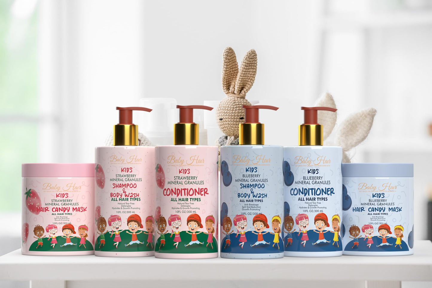 Baby Hair - Blueberry Mineral Toddler Shampoo/Body Wash, Conditioner, and Hair Mask Set, Sulfate-Free Shampoo and Conditioner with Strawberry & Blueberry Oil, Detangling Shampoo for Kids, 10 fl.oz.