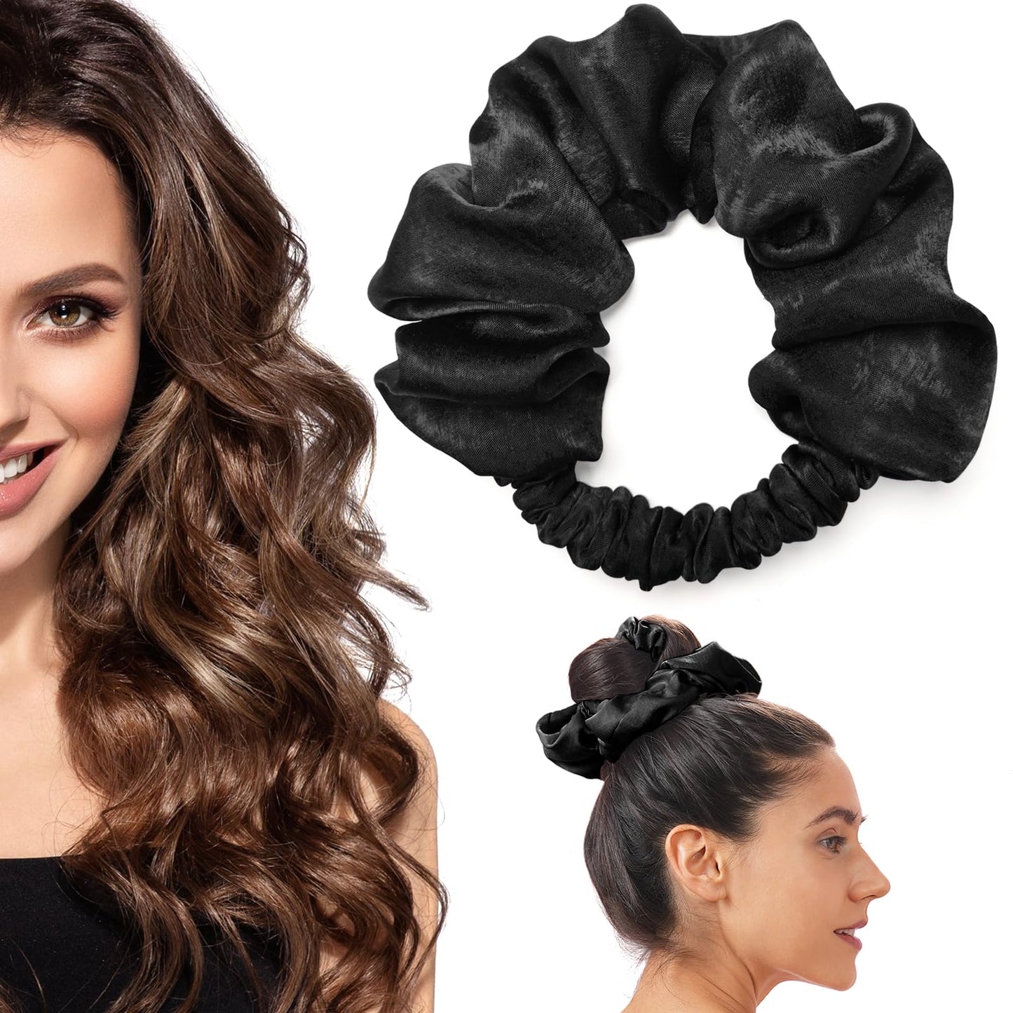 BLINKEEN Heatless Curling Scrunchie, Heatless Hair Curler to Sleep In, No Heat Curls for Long Hair, Soft Sleep Hair Roller (Black)