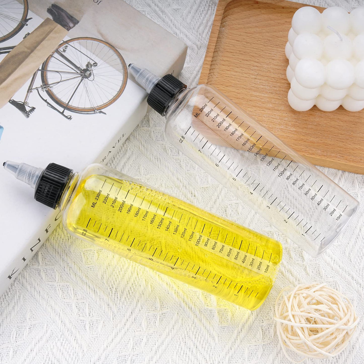 Cosywell Applicator Bottle for Hair Dye 8.5oz 2 Pack With Graduated Scale, Twist-On Top Tip Cap, Empty Plastic Color Oil Squeeze Bottles