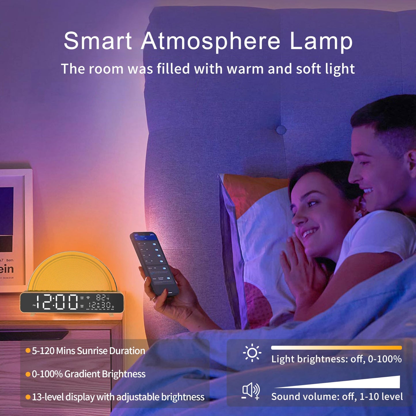 ANYPLUS Sunrise Alarm Clocks White Noise Sound Machine for Bedrooms, Wood Grain Base Wake Up Light Alarm Clock with 13 Soothing Sounds & 8 Color Night Lights for Baby/Adults/Kids(with APP
