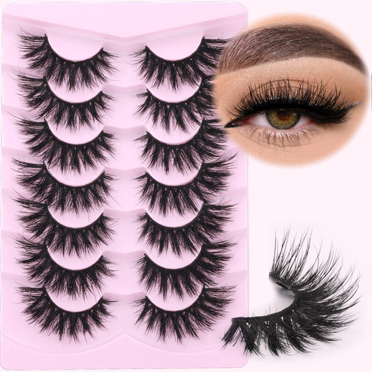 Lashes Flat Faux Mink Eyelashes Fluffy 20mm Long False Eyelashes Dramatic Cat Eye Eyelashes Wispy 3D Crossed Thick Fox Eyelashes Extensions Strip Lashes Pack by Kiromiro