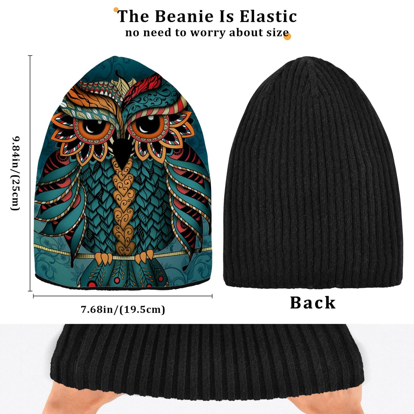 ALAZA Owl Print Boho Ethnic Beanie for Women Men Winter Hat Reversible Skull Cuffed Knit Cap Multi