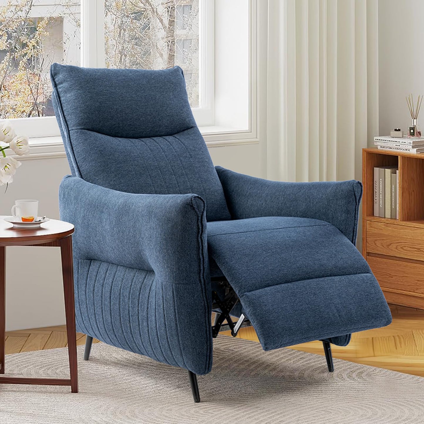 Glitzhome Push Back Recliner Chair Set of 2, Fabric Reclining Single Sofa for Adults Home Theater Seating with 3-Position Adjustable Footrest & Backrest, Wide Seat, Navy Blue