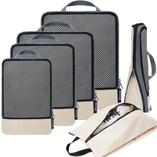 BAGAIL 4 Set/6 Set/8 Set Compression Packing Cubes Travel Accessories Expandable Packing Organizers (Cloth Pattern, 4-Black)