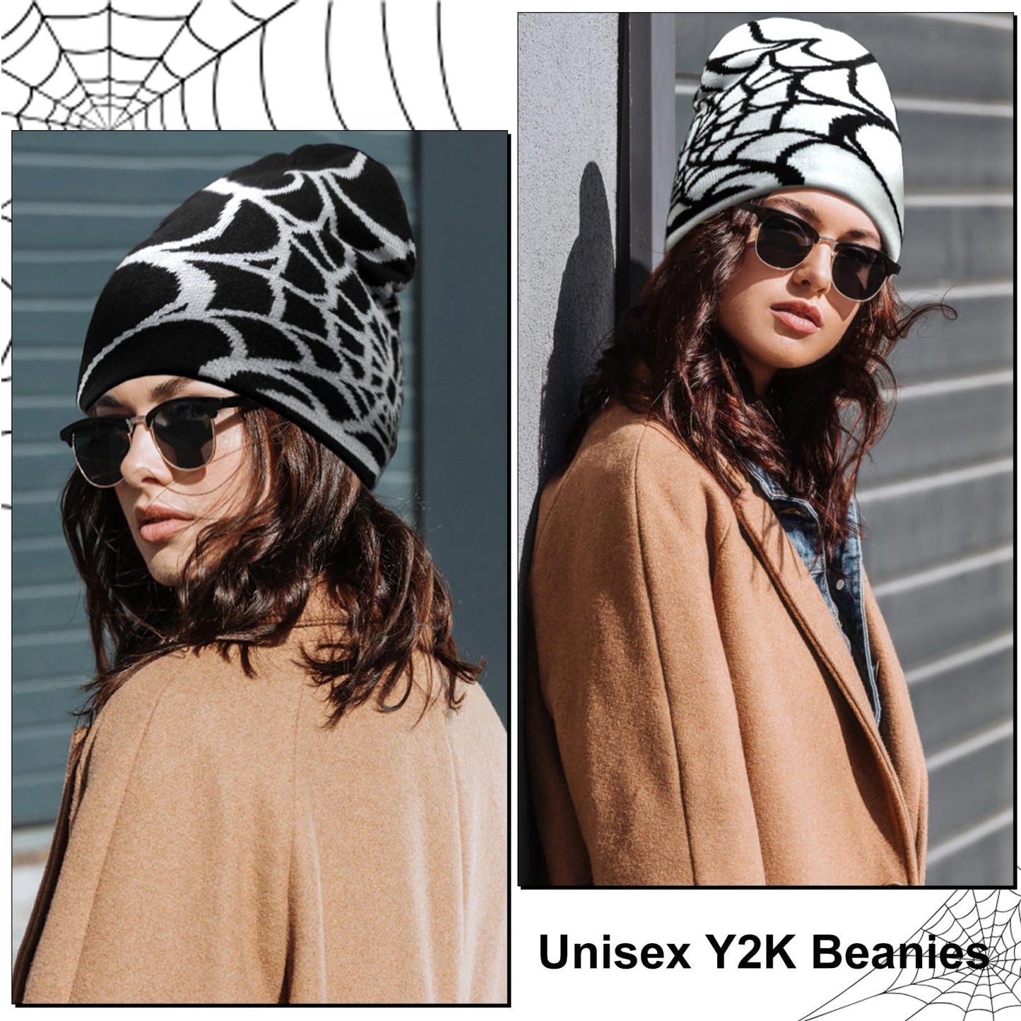 DKYM 4 Pcs Y2k Beanies Spider Web Beanie Y2k Hat Winter Knitted Hat for Women Men Graphic Beanie Black Beanies Cute Beanie Spider Beanie Y2k Accessories 2