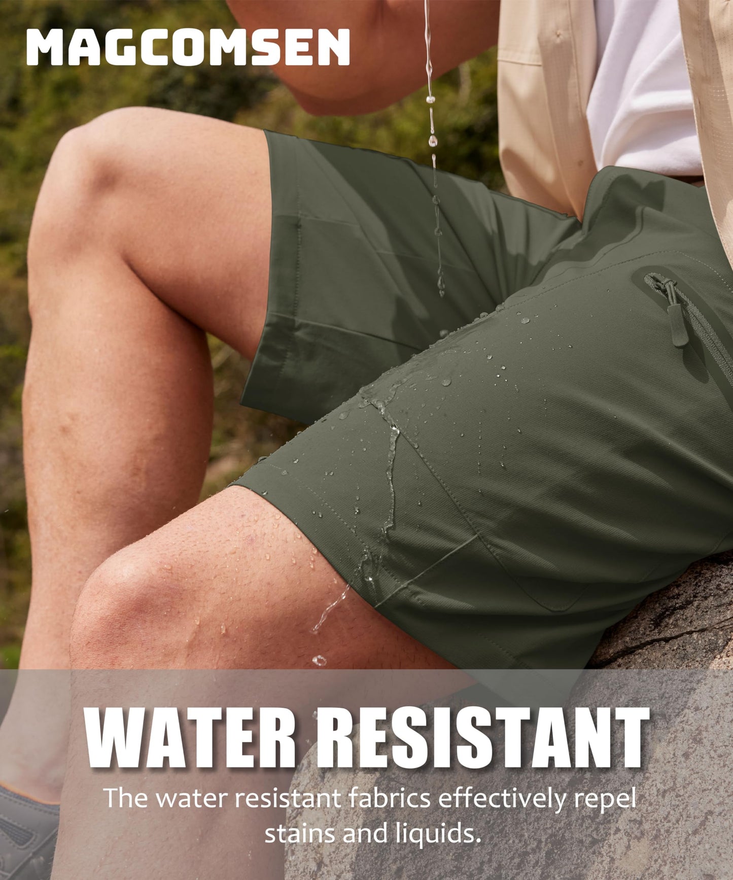MAGCOMSEN Men's Golf Shorts Breathable Dry Fit Cargo Work Shorts Stretch Athletic Gym Hiking Fishing Short 3 Zipper Pockets Army Green