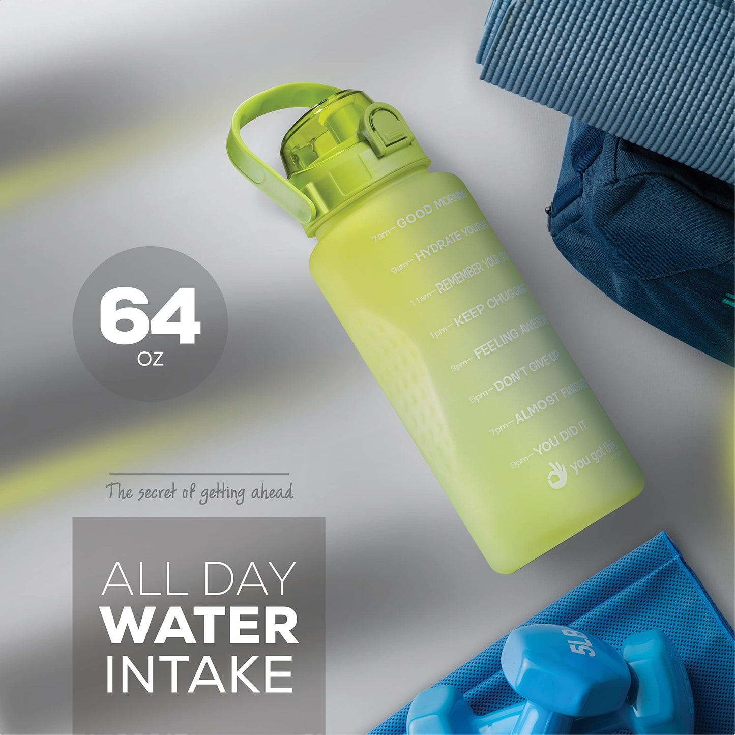 YOU GOT THIS LIVING Motivational Water Bottle with Time Marker,Half Gallon Water bottle with Straw 64 oz/2.2L Gym Water Bottle, Achieve All-Day Hydration SpillProof, BPA FREE