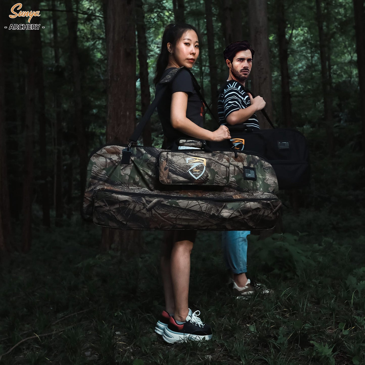 SUNYA Compound Bow Case with Molle System - Neoprene Bow String Protection & Padded Shoulder Sling - Soft Carrying Case for Archery Accessories, Equipment (Green)