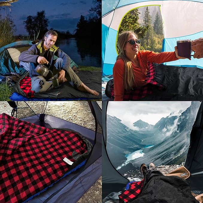 Backpacking Flannel Sleeping Bag Lightweight for Adults Hiking Ultralight Compact Sleeping Bag Portable Warm Weather Summer with Compression Sack