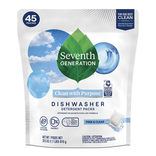 Seventh Generation Dishwasher Detergent Packs Free & Clear Pack of 2 for sparkling dishes Dishwasher tabs 45 count