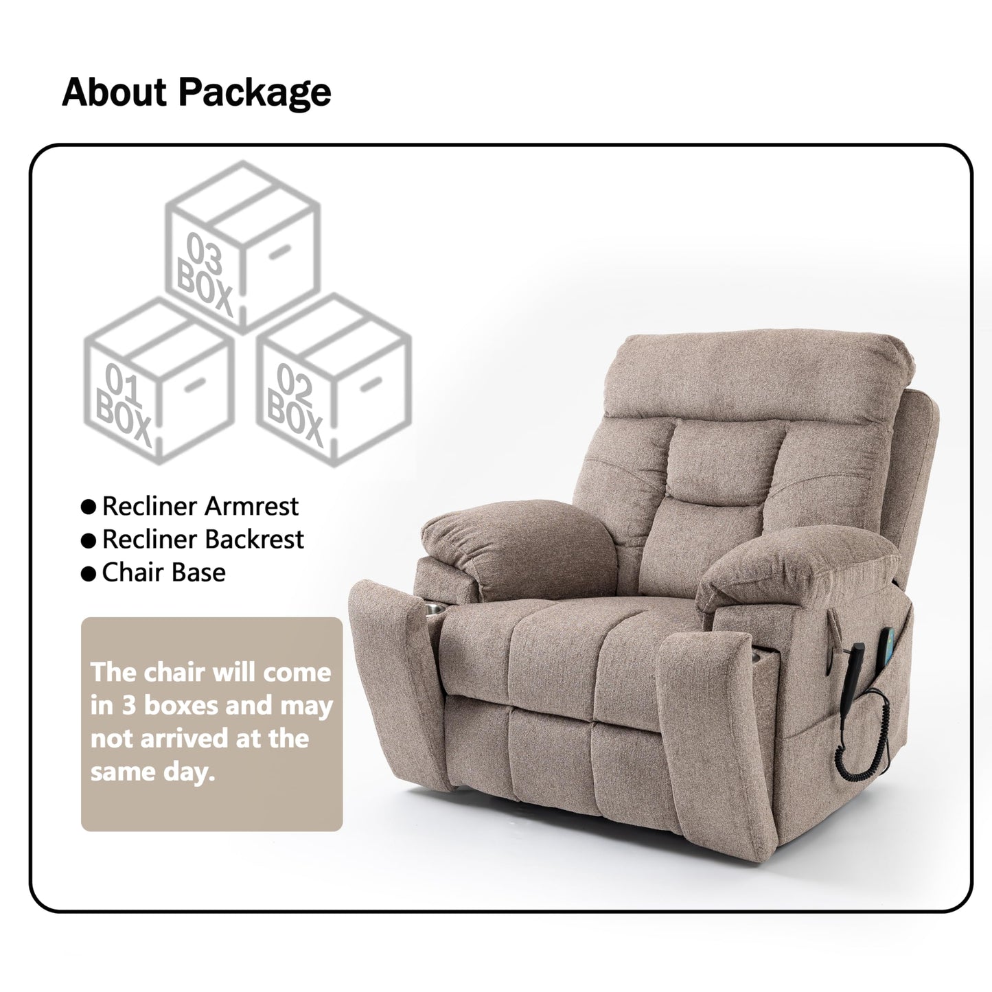 JIKFRIMA Dual Motor Power Lift Recliner Chair with Massage Heating for Adults Elderly, Electric Lift Chairs Lay Flat Recliners, Infinite Position, 2 Hidden Cup Holders