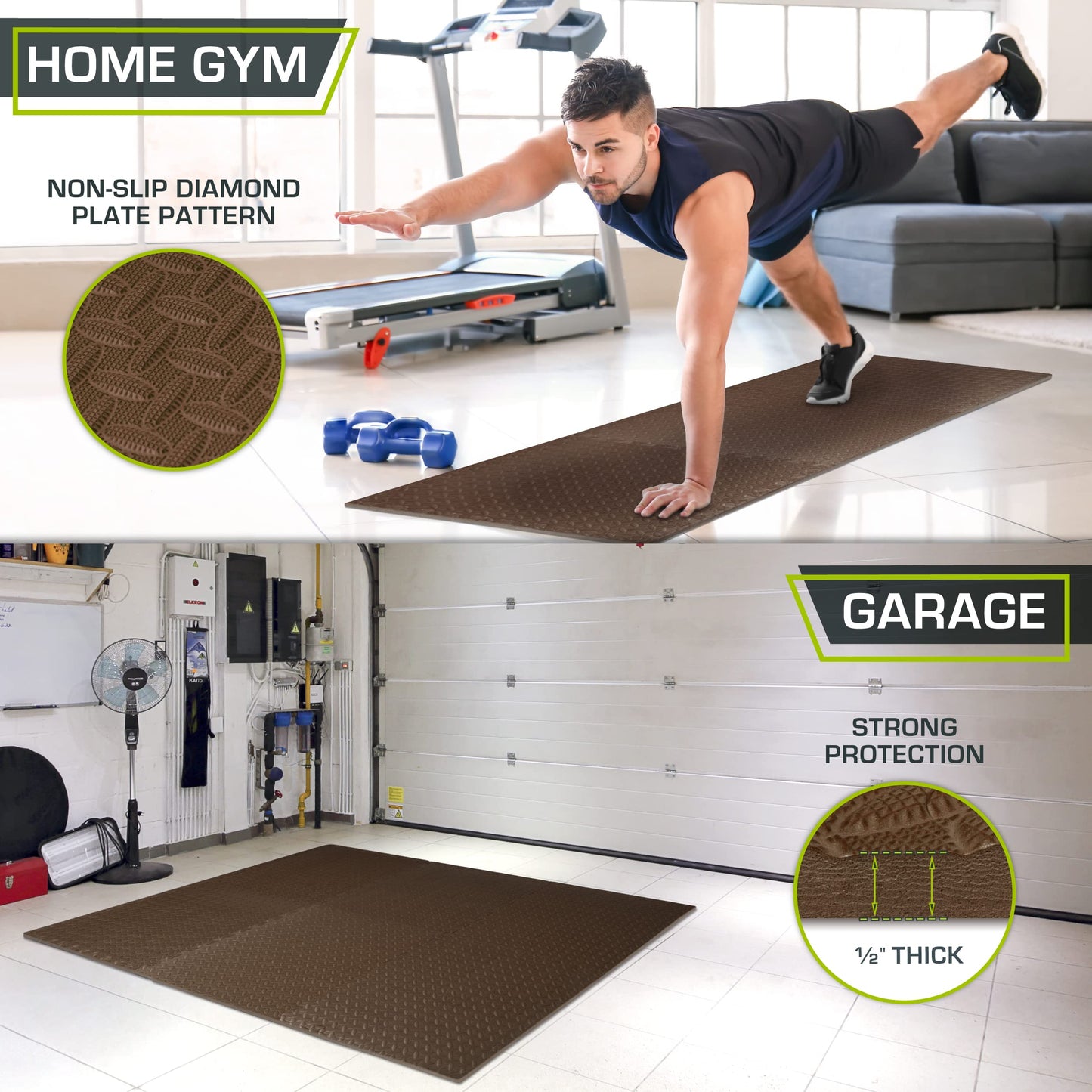 ProsourceFit Puzzle Exercise Mat ½ in, EVA Interlocking Foam Floor Tiles for Home Gym, Mat for Home Workout Equipment, Floor Padding for Kids, Brown, 24 in x 24 in x ½ in, 24 Sq Ft - 6 Tiles