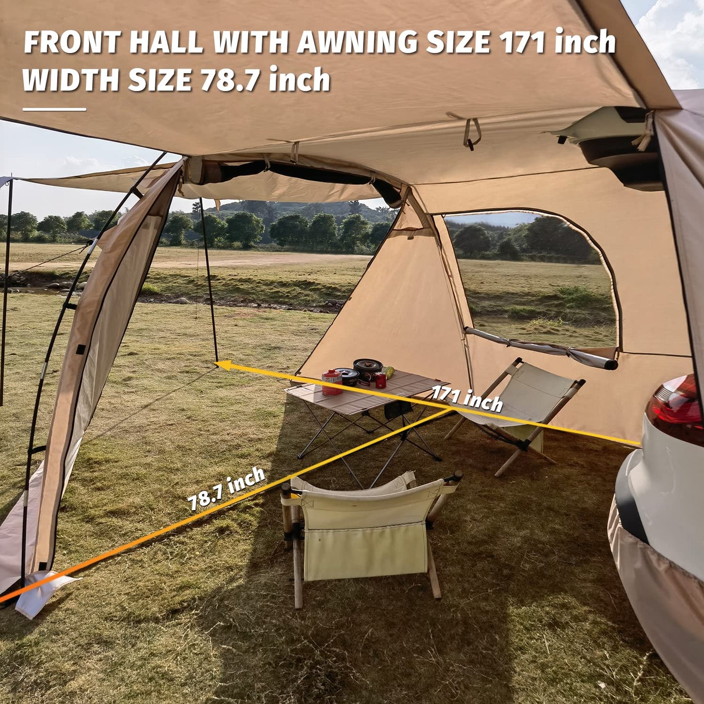 KAMPKEEPER SUV Car Tent, Tailgate Shade Awning Tent for Camping, Vehicle Camping Tents Outdoor Travel (Khaki)