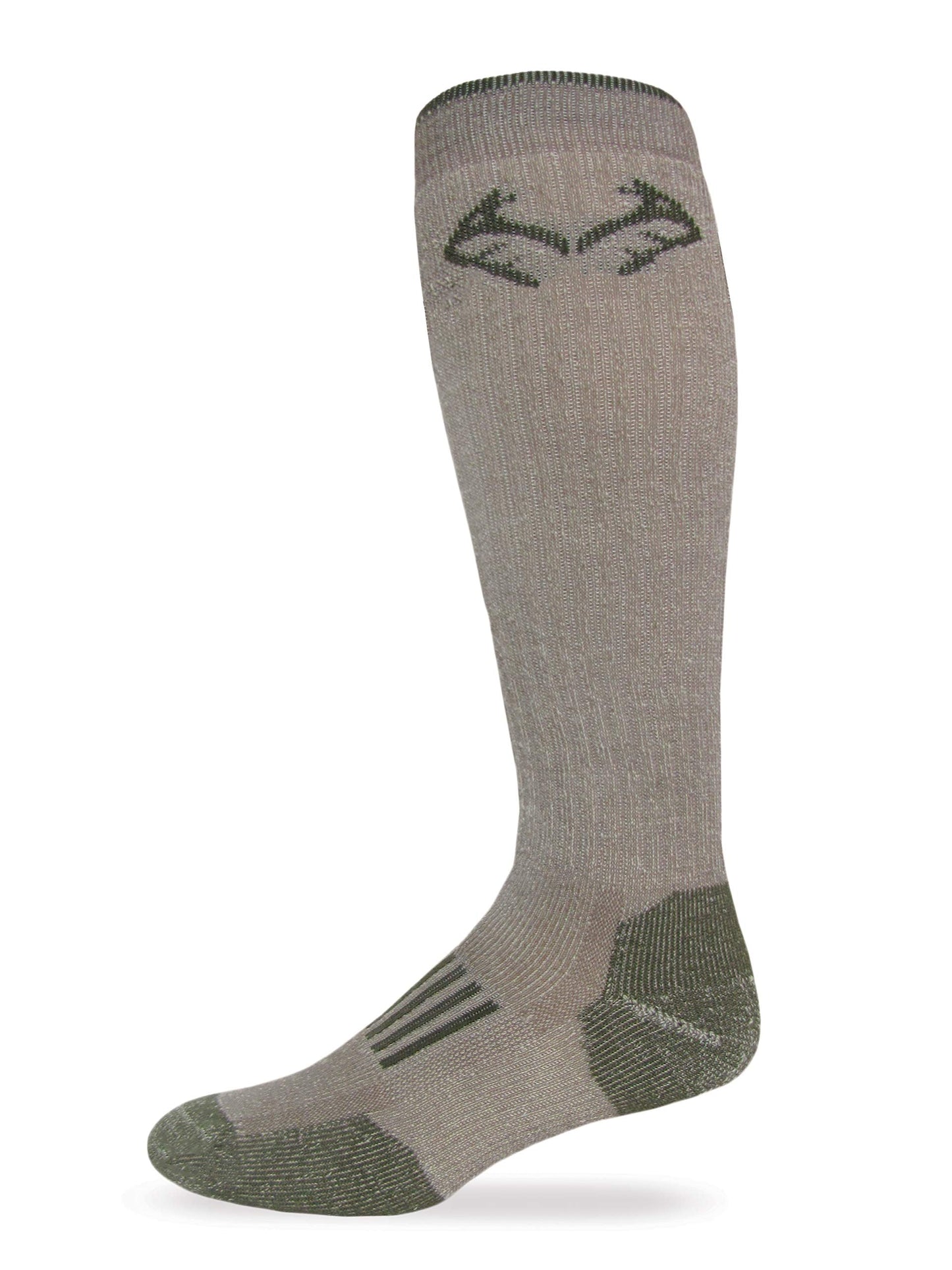 Realtree Mens Heavyweight Merino Wool Tall All Season Boot Socks 1 Pair, Tan/Olive, Medium US