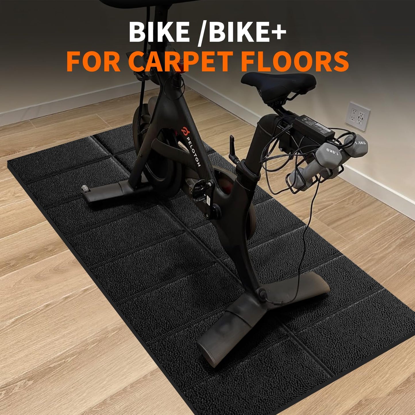 Exercise Bike Treadmill Mat 63x30,Compatible with Peloton, 1/4" Thick Indoor Bike Trainer Mat for Hardwood Floors, for Spin Stationary Bike, Equipment Stability Mat for Workout, Noise Shock Absorption