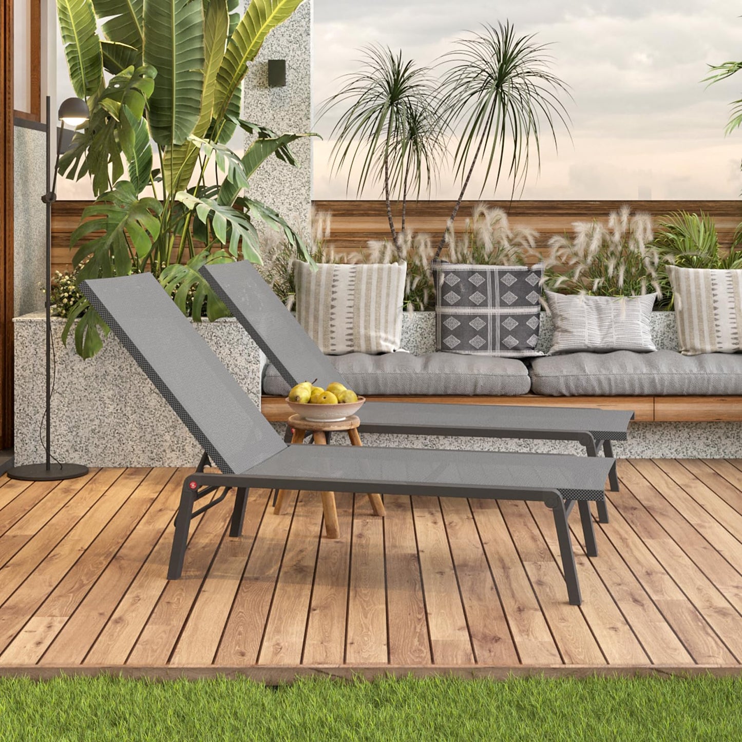 FHVIT Patio Chaise Lounge Set of 2 with 4 Adjustable Backrest, Foldable Aluminum Chaise Lounge Chair Recliner for Outdoor, Poolside, Sun Tanning Grey