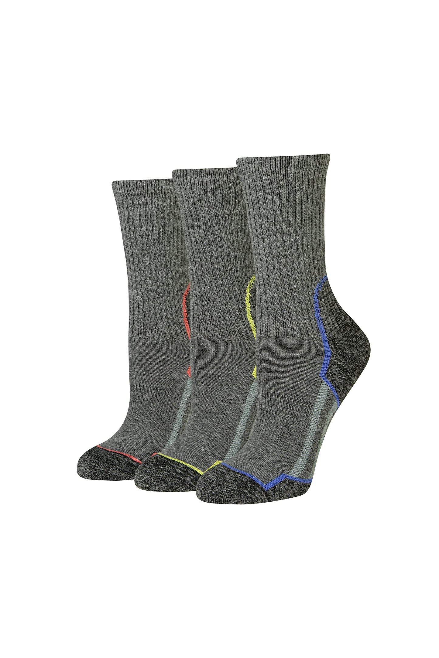 Amazon Essentials Women's Comfortable Cushioned Hiking Crew Socks, 3 Pairs, Charcoal/Black, 6-9