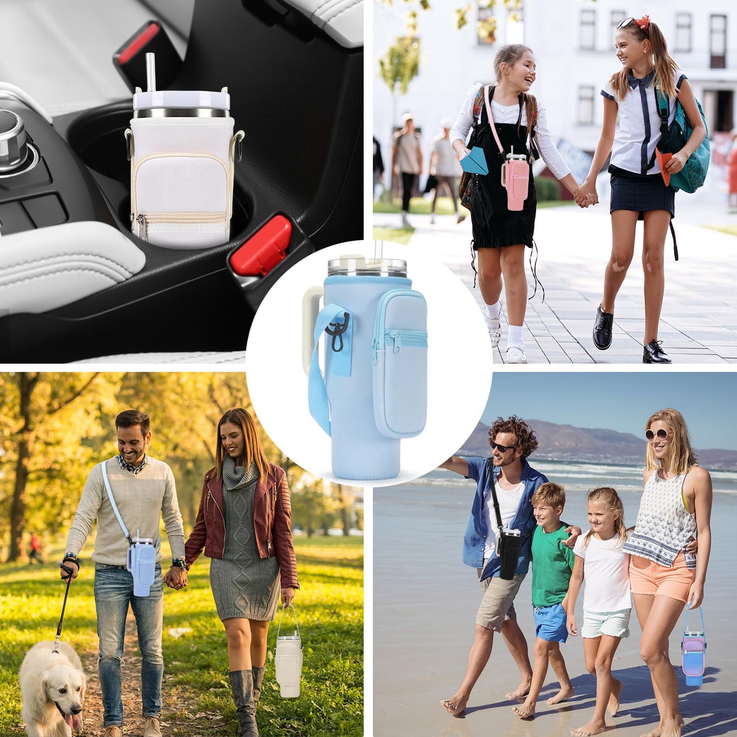 GOEWY Water Bottle Carrier Bag for Stanley 40oz Tumbler with Phone Pocket Water Bottle Holder with Strap Neoprene Water Bottle Pouch for Stanley Cup Accessories