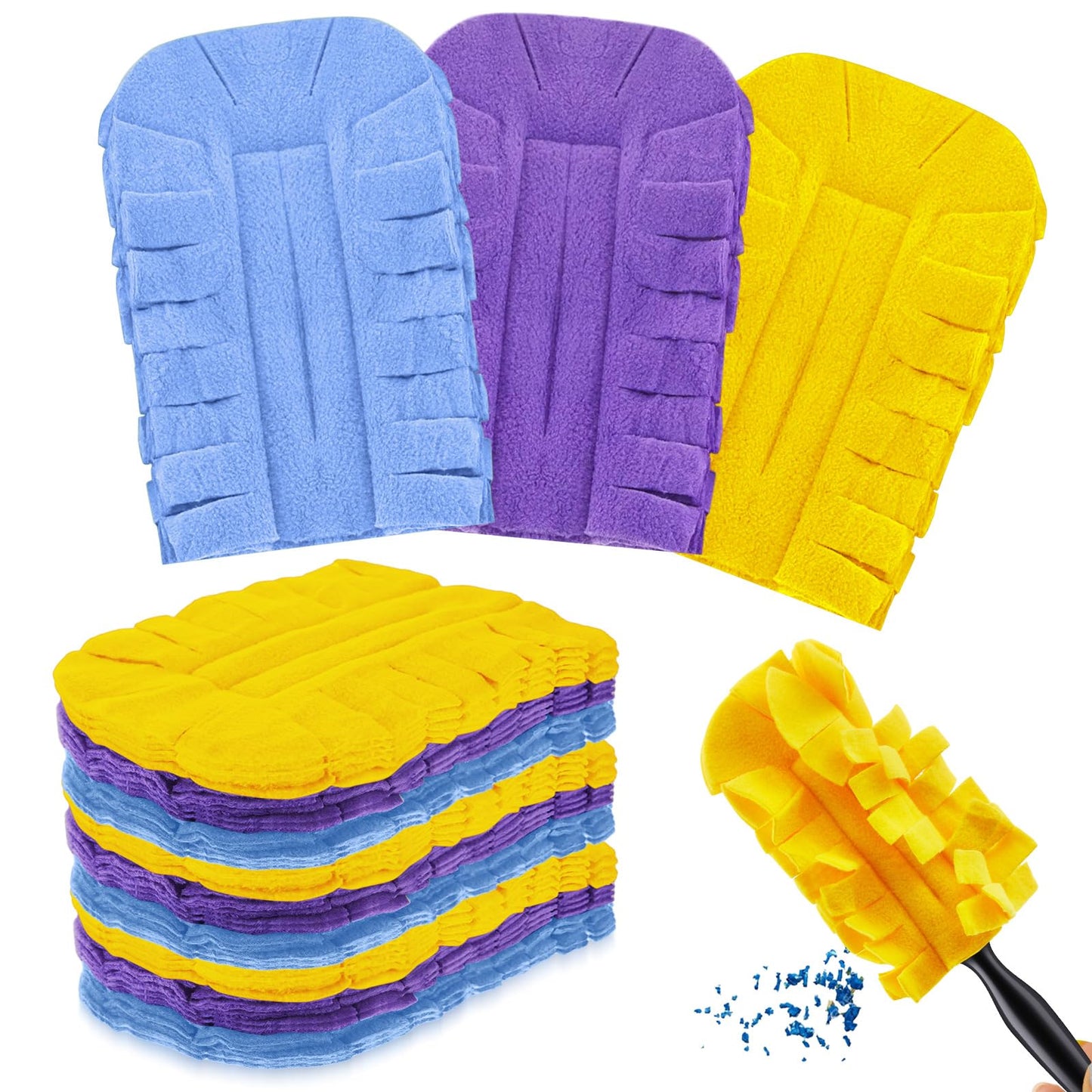 Zubebe 3 Pcs Heavy Duty Duster Refill Reusable Fleece Duster Refills Multi Surface Washable Cleaning Pads for Home, Blinds, Fans, Corners, Furniture (Yellow,Blue,Purple)