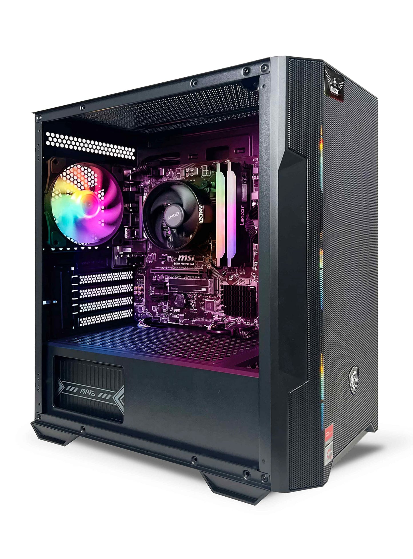 NSXGAMING Nova Desktop Gaming Computer (AMD Ryzen 5 5600G, 16GB 2 * 8 GB DDR4 3600, 512Gb M2 NVME SSD, RGB Fans, W11 64-bit Ready, Wify Ready, Mouse and Keyboard)