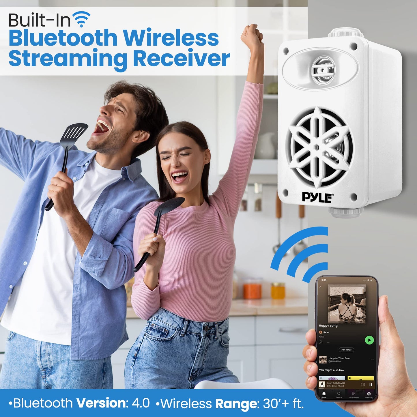 Jovial Bluetooth Indoor Outdoor Speakers Pair-200 Watt Dual Waterproof 3.5” 2-Way Full Range Speaker System w/1/2” High Compliance Polymer Tweeter-Home,Boat,Marine,Deck,Patio,Poolside(White)