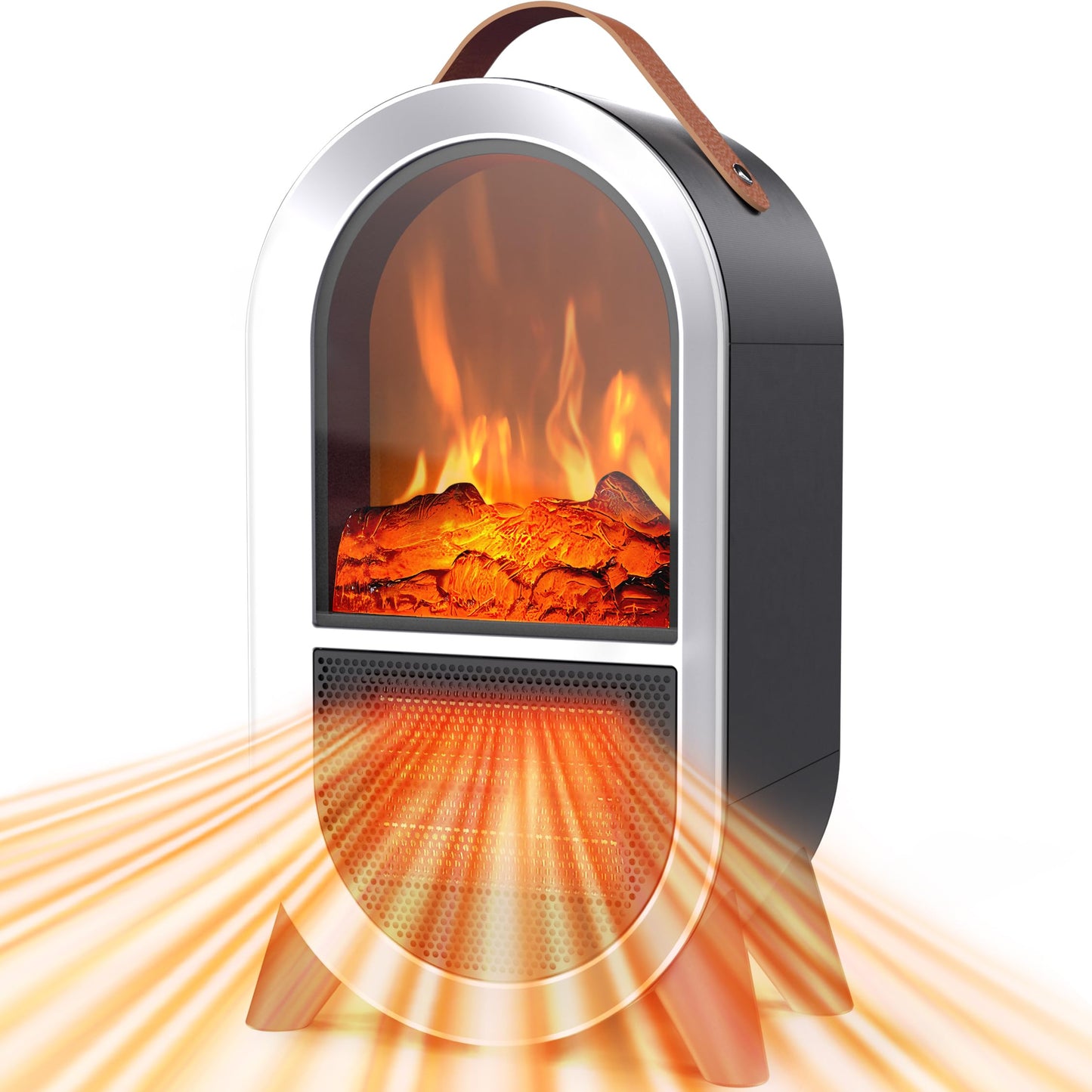 Riseon Small Space Heater for Indoor Use, 1500W/750W Portable Electric Fireplace Heater with 3D Flame, Ceramic Heating with Thermostat Overheat & Tipover Protection for Home Office Room Desk, Black